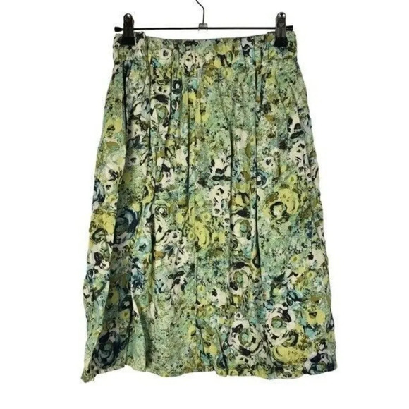 Sunset Rd Y2K Green & Blue Watercolor Floral Button Front Knee Length Skirt 14 - Picture 2 of 4